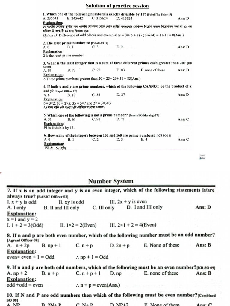 Answer of Number System | PDF