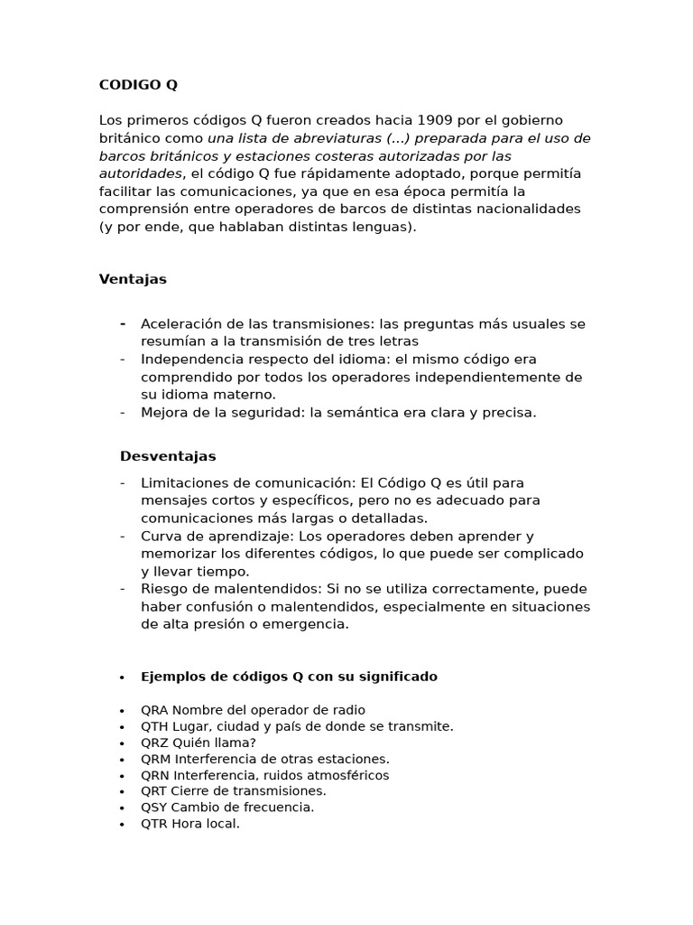 Historia y Uso del Código Q en Comunicaciones | PDF