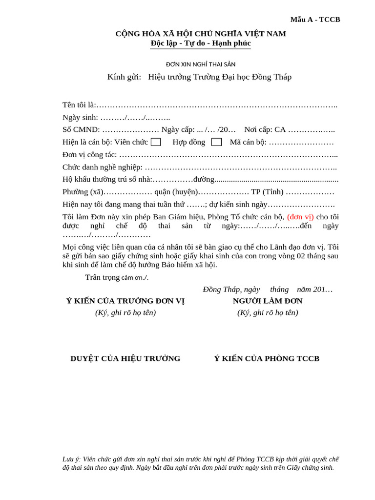Mau 3 don xin nghi thai san va don xin tro lai cong tac sau thai san pdf