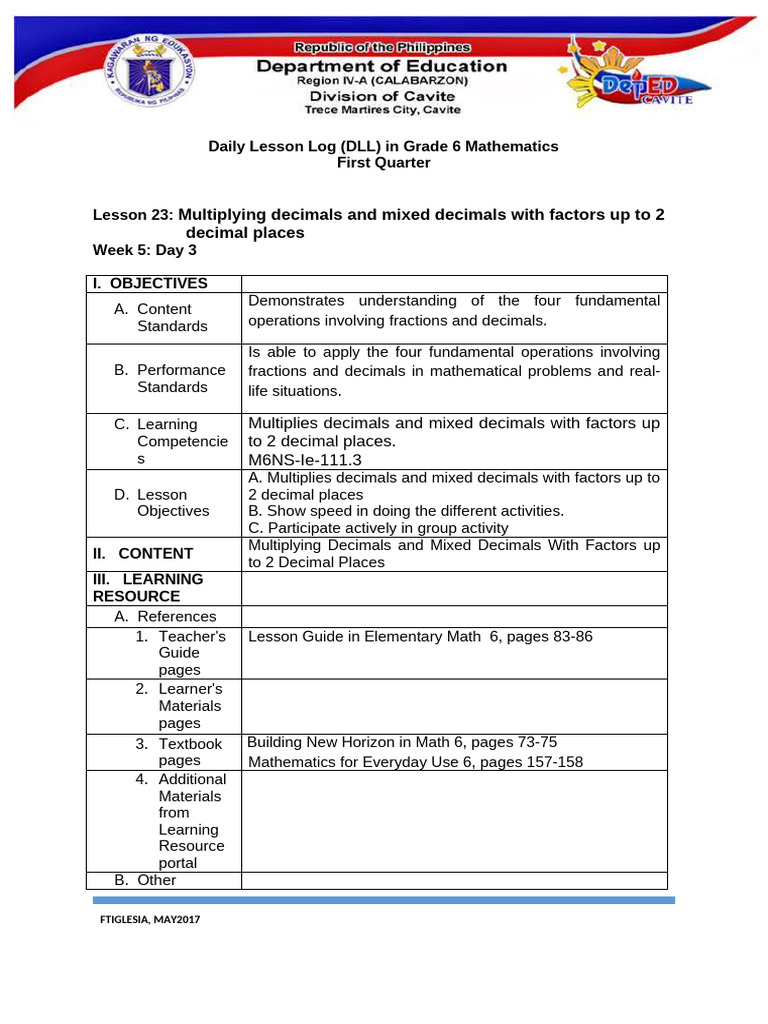 Grade 6 Math: Multiplying Decimals Lesson | PDF | Mathematics ...