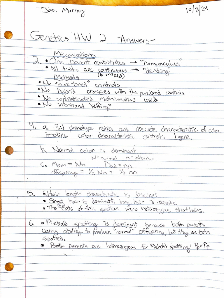 Genetics HW 2 CH 1 JM 10-10-24 | PDF