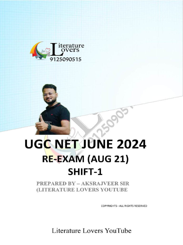 UGC NET ENGLISH JUNE 2024 RE EXAM 21st August 2024 Morning Shift | PDF