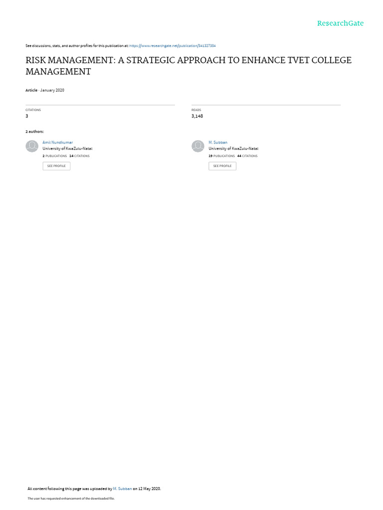 Risk Management: A Strategic Approach To Enhance Tvet College ...
