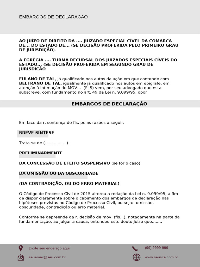Embargos de Declaração: Petição e Fundamentos | PDF | Sentença ...