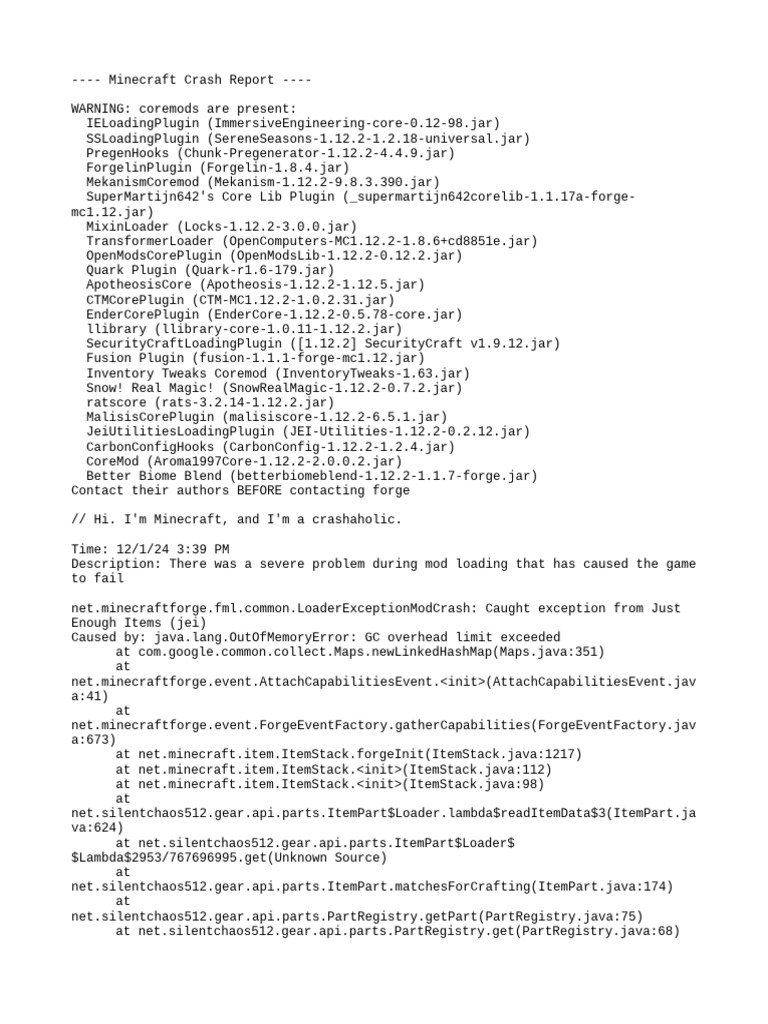 Minecraft Mod Loading Crash Report | PDF | Java (Programming Language ...