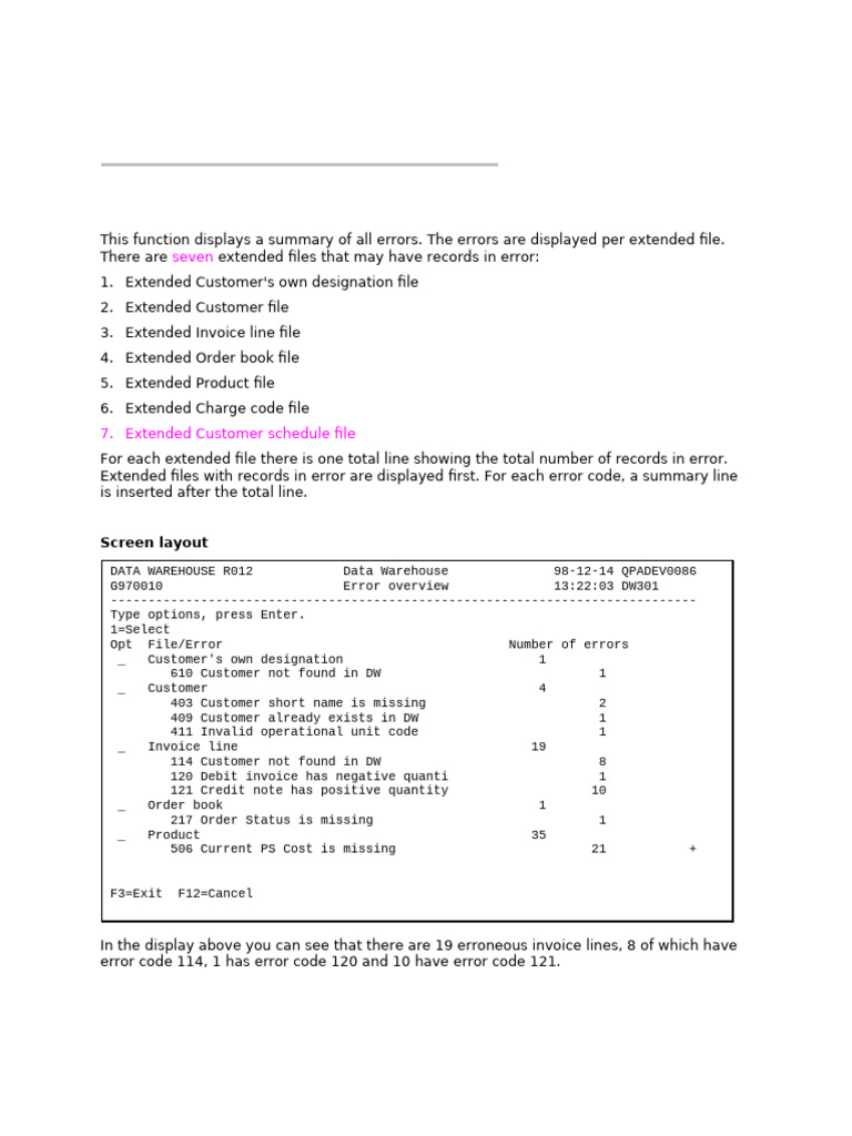 Error Summary for Extended Files | PDF | Invoice | Data Warehouse