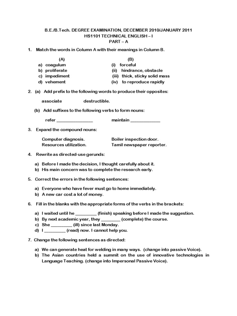 Technical English Exam Overview | PDF | English Language | Carbon