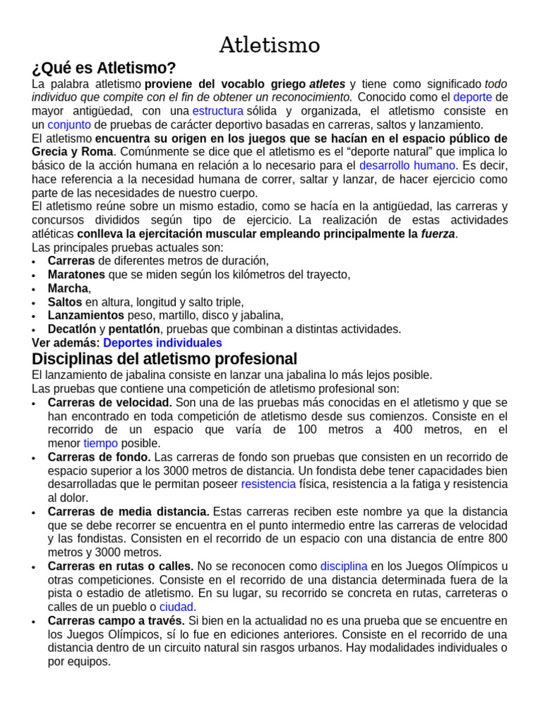 Concepto y pruebas del atletismo | PDF | Deporte del atletismo | Deportes
