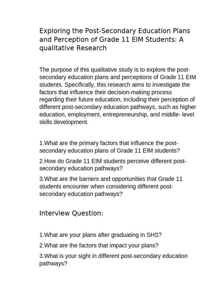 Grade 11 EIM Students' Education Plans | PDF