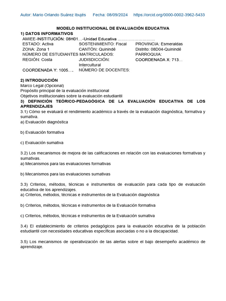 Modelo de Evaluación Educativa Institucional | PDF | Evaluación | Maestros