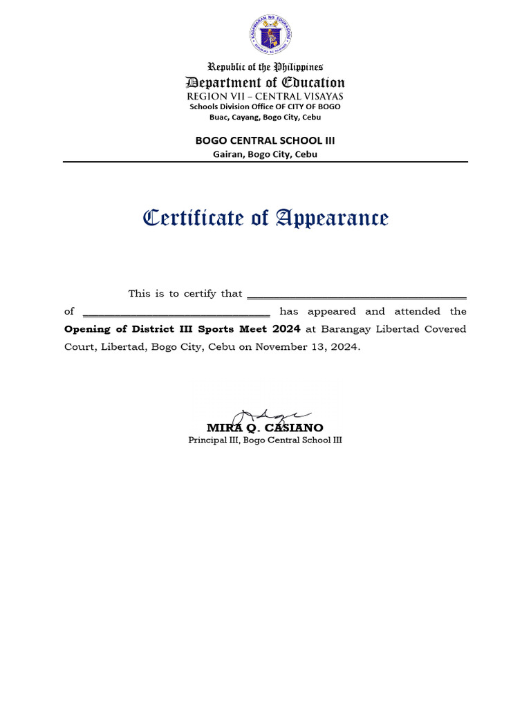 Certificate of Attendance for Sports Meet | PDF
