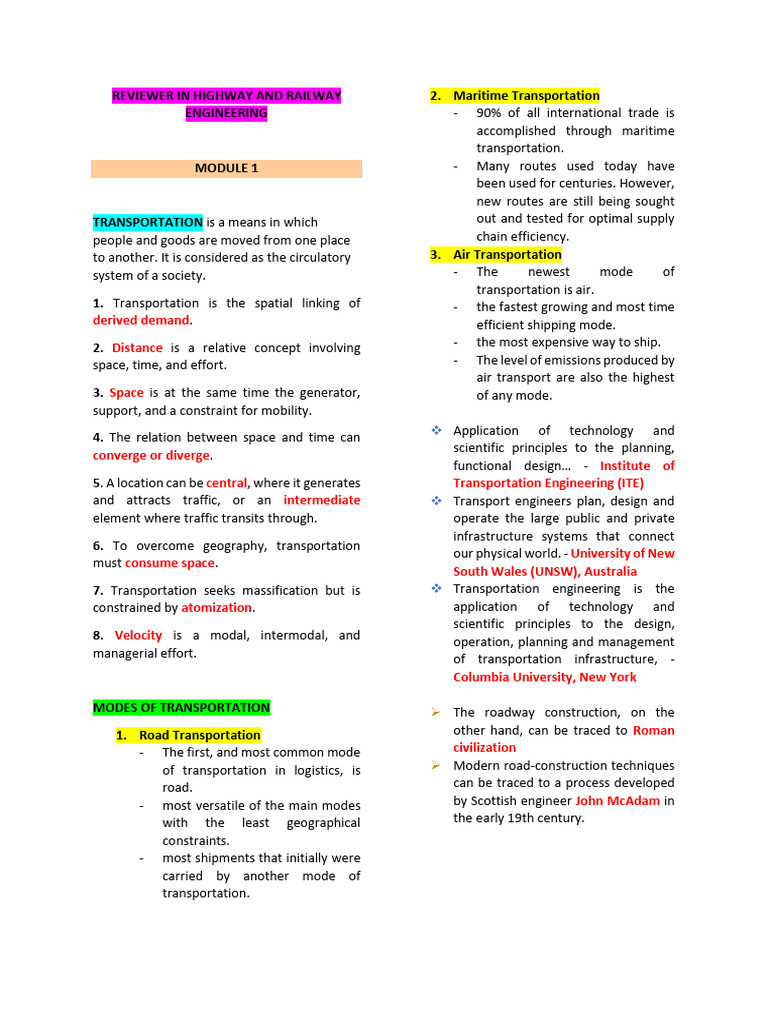 REVIEWER-IN-HIGHWAY-AND-RAILWAY-ENGINEERING | PDF | Transport ...
