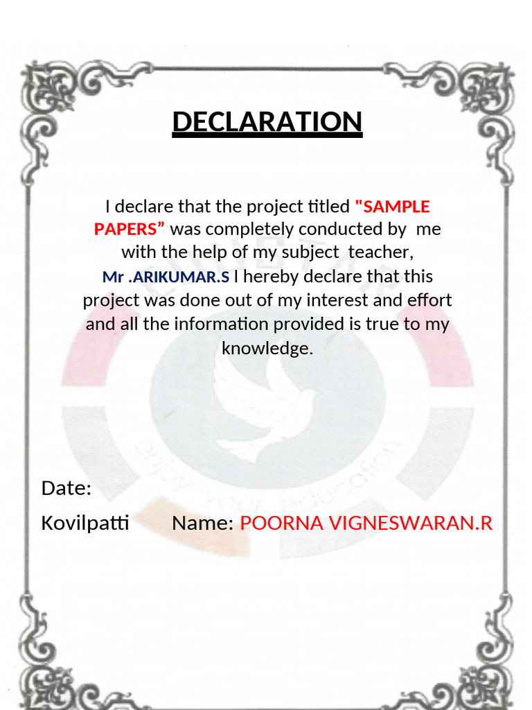 Class 9 Maths Project Declaration | PDF