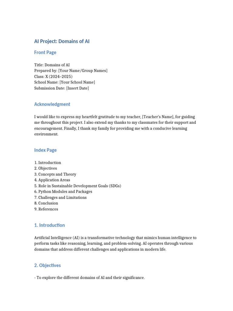 AI Project Domains of AI | PDF | Artificial Intelligence | Intelligence ...