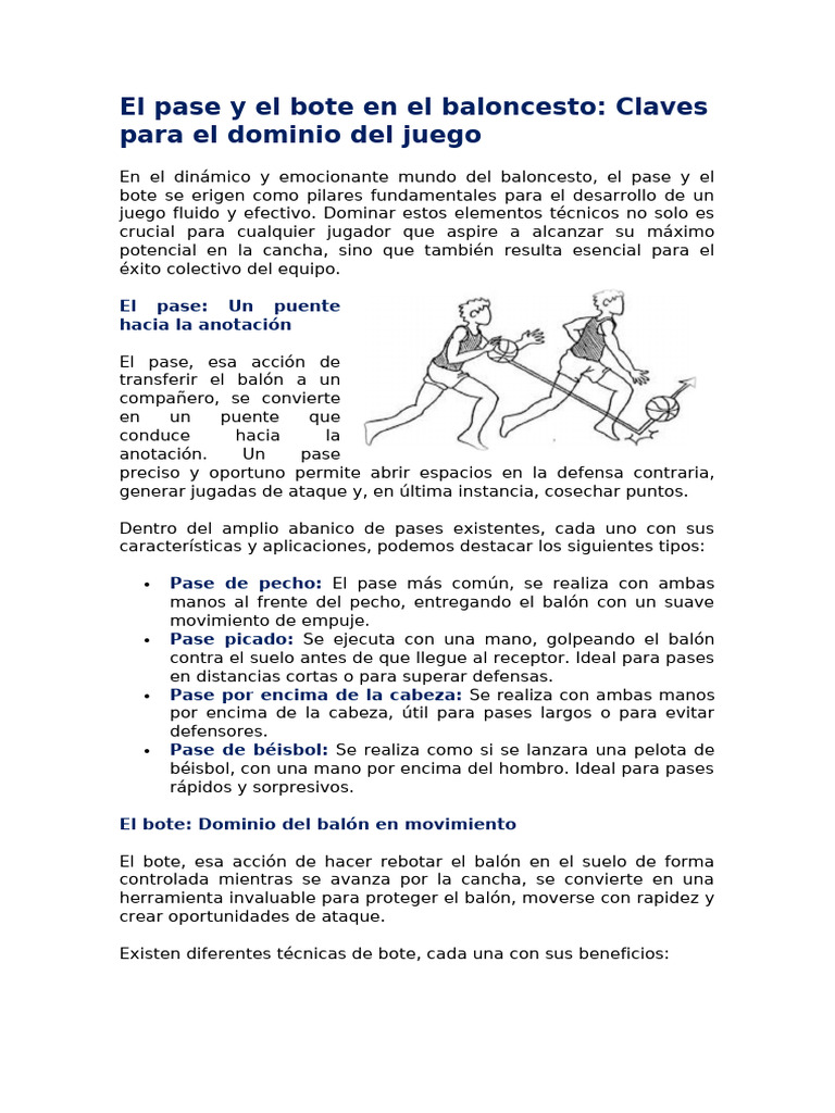 Pase y Bote: Claves en Baloncesto | PDF
