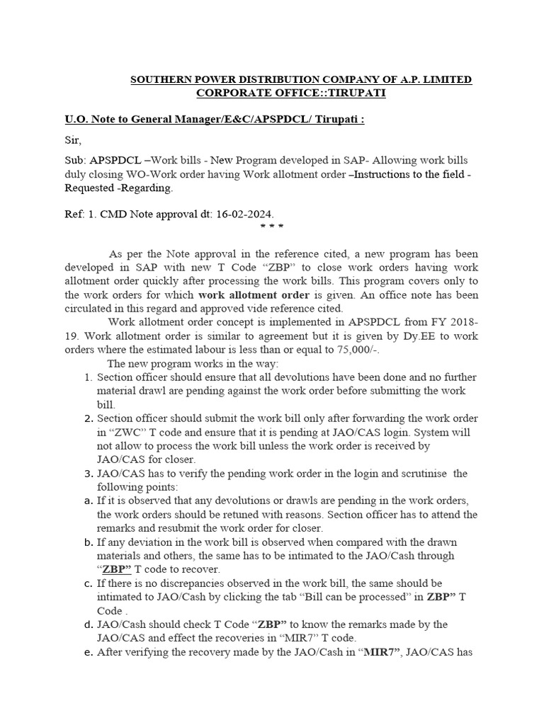 Allowing workbills after closing work order 2024 pdf