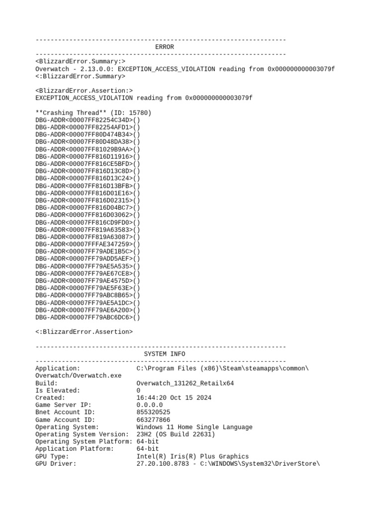 Overwatch EXCEPTION_ACCESS_VIOLATION Error | PDF | Operating System ...