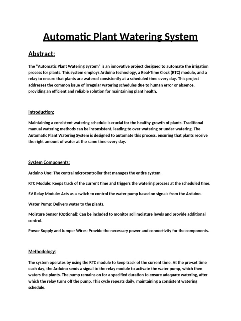 Automatic Plant Watering System | PDF | Irrigation | Automation