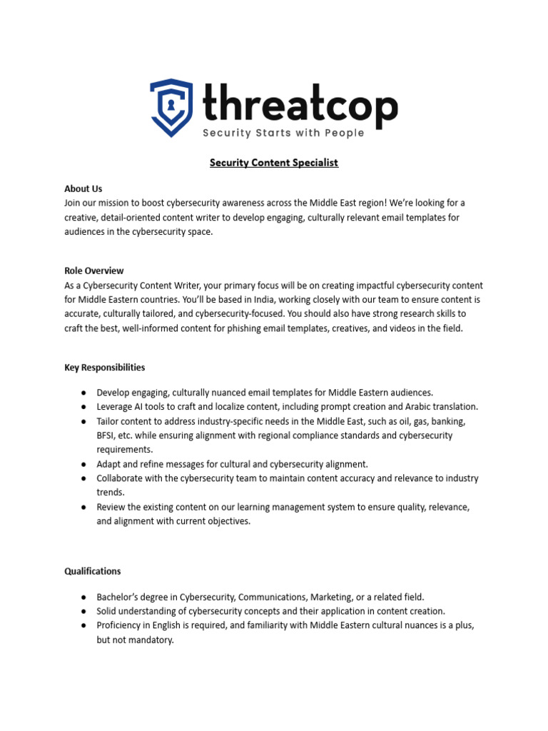 Cybersecurity Content Writer Role | PDF | Computer Security | Security