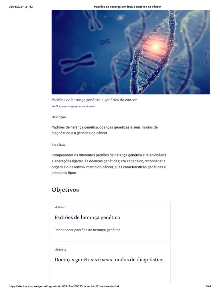 Herança Genética e Câncer: Fundamentos | PDF | Dominância (genética ...