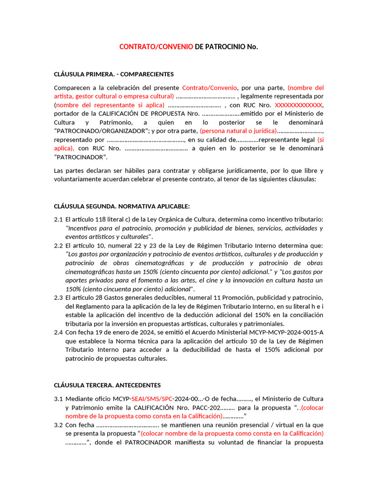 Modelo de Contrato de Patrocinio | PDF | Patrocinador (Comercial) | Bancos