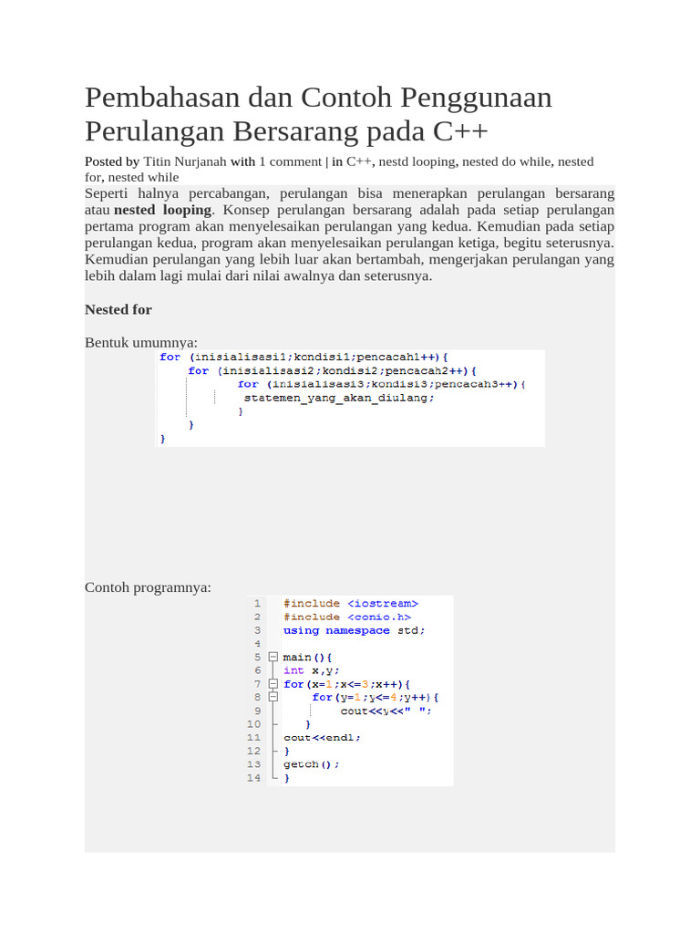 Pembahasan dan Contoh Penggunaan Perulangan Bersarang pada C | PDF