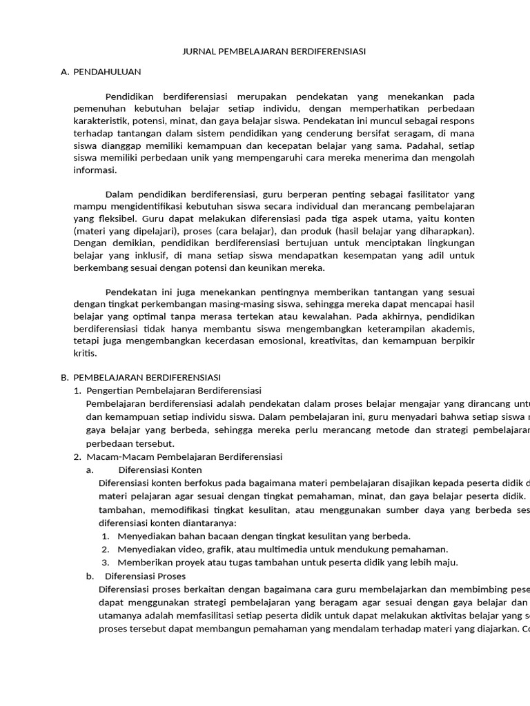 Jurnal Pembelajaran Berdiferensiasi | PDF