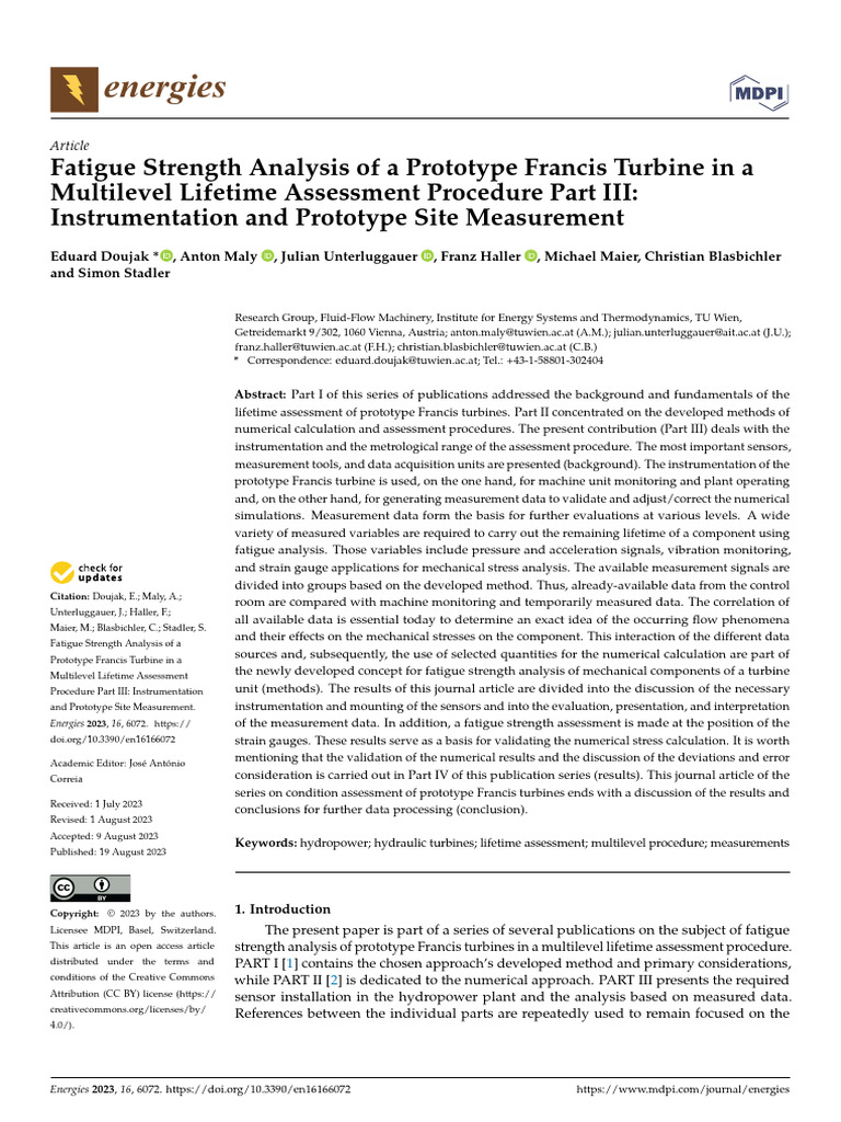 Fatigue Strength Analysis of A Prototype Francis Turbine | PDF ...
