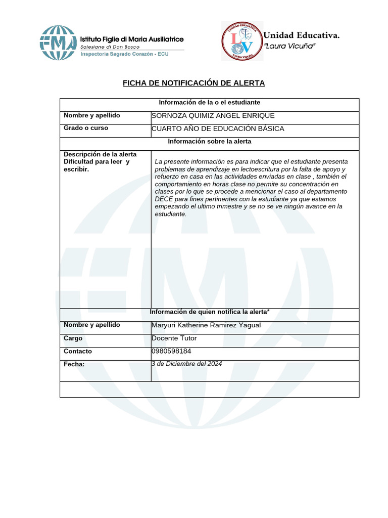 Ficha de Notificacion de Alerta | PDF