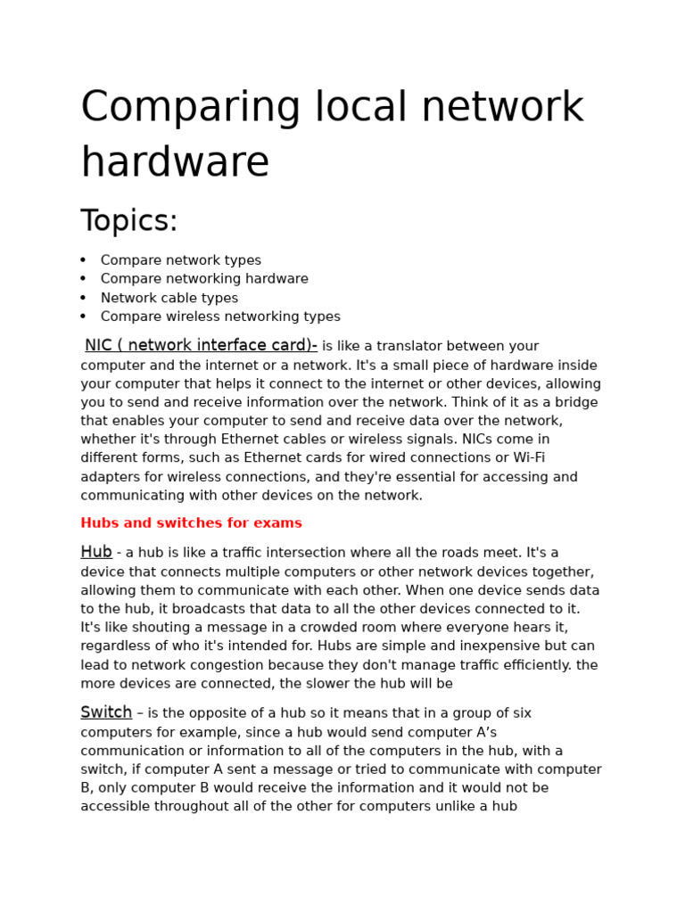 Comparing local network hardware pdf computer network wireless