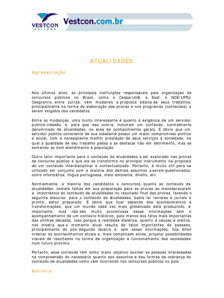 Atualidades - Apostila Vestcon | PDF | Israel | Política mundial