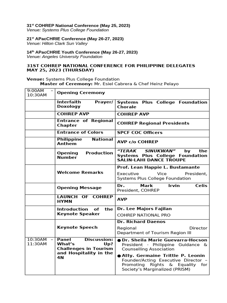 Program For May 25 2023 Venue SPCF | PDF