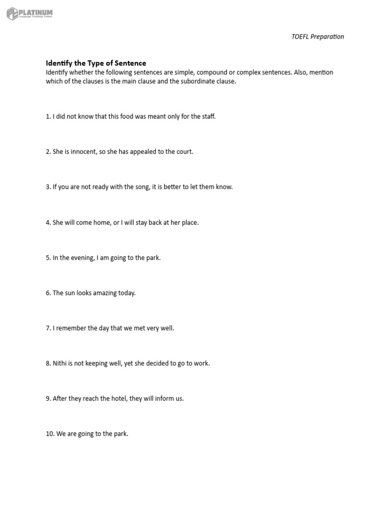 Identify The Type of Sentence | PDF
