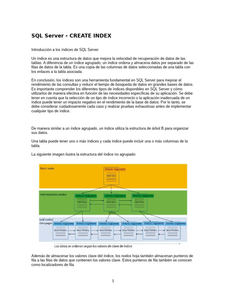 Creación y Tipos de Índices en SQL Server | PDF | SQL | Servidor SQL de ...