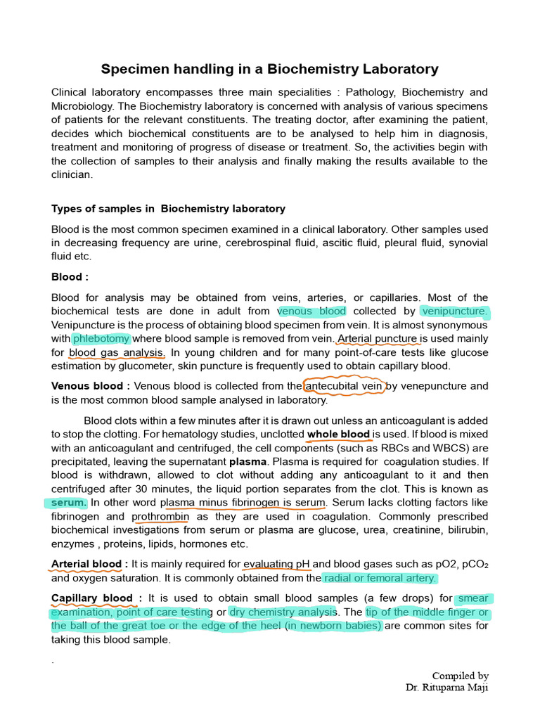 Biochemistry Test Sample Handling Guide | PDF | Blood Plasma | Blood