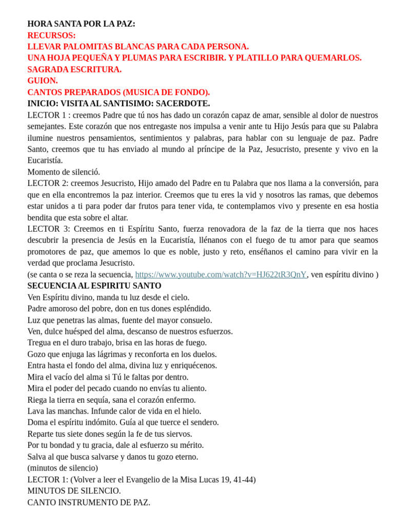 Hora Santa por la Paz y la Conversión | PDF | María, madre de Jesús ...
