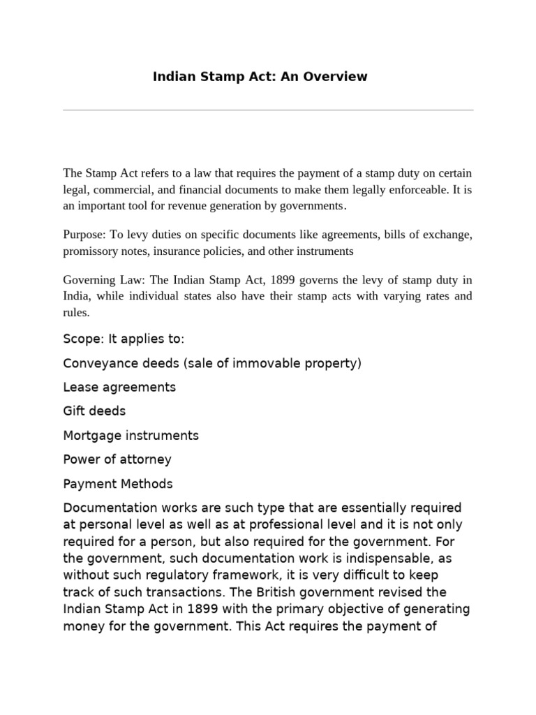 Indian Stamp Act Overview | PDF | Postage Stamp | Taxes