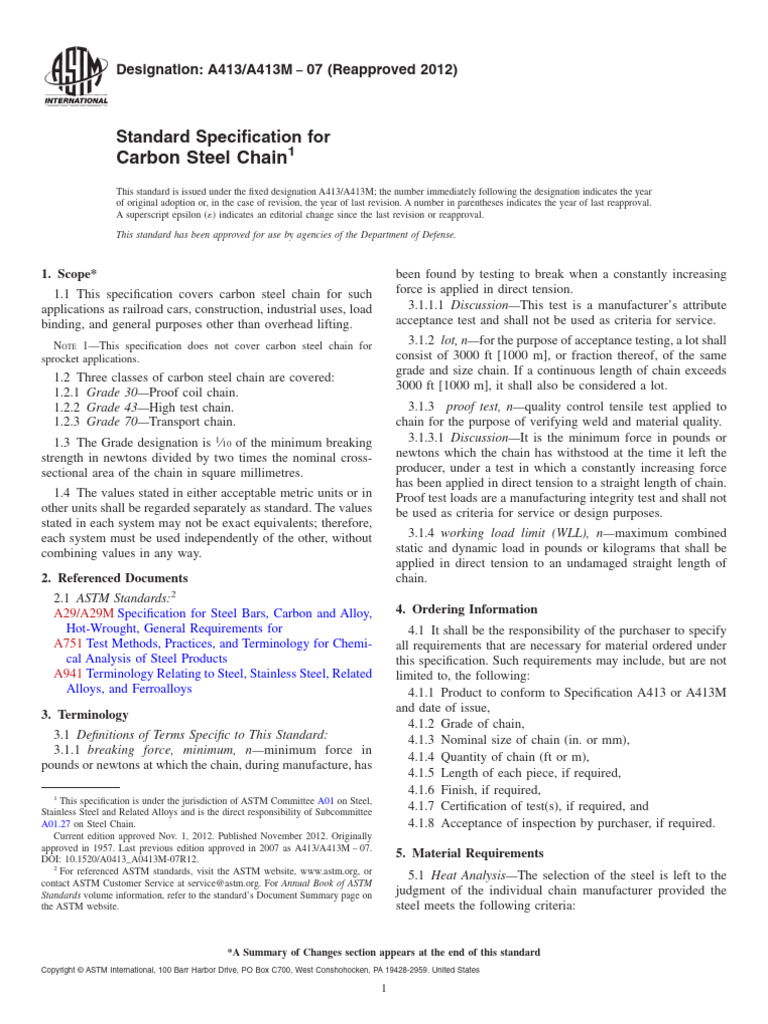 Carbon Steel Chain: Standard Specification For | PDF | Heat Treating | Steel