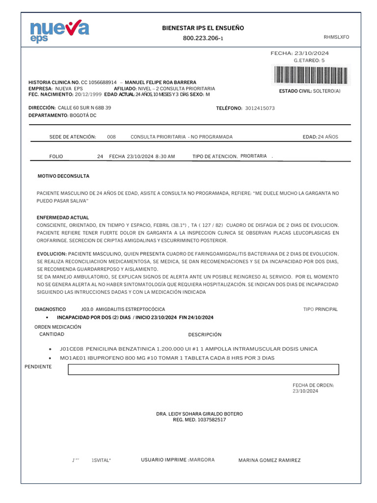 Epicrisis de Amigdalitis Estreptocócica | PDF | Causas de la muerte ...