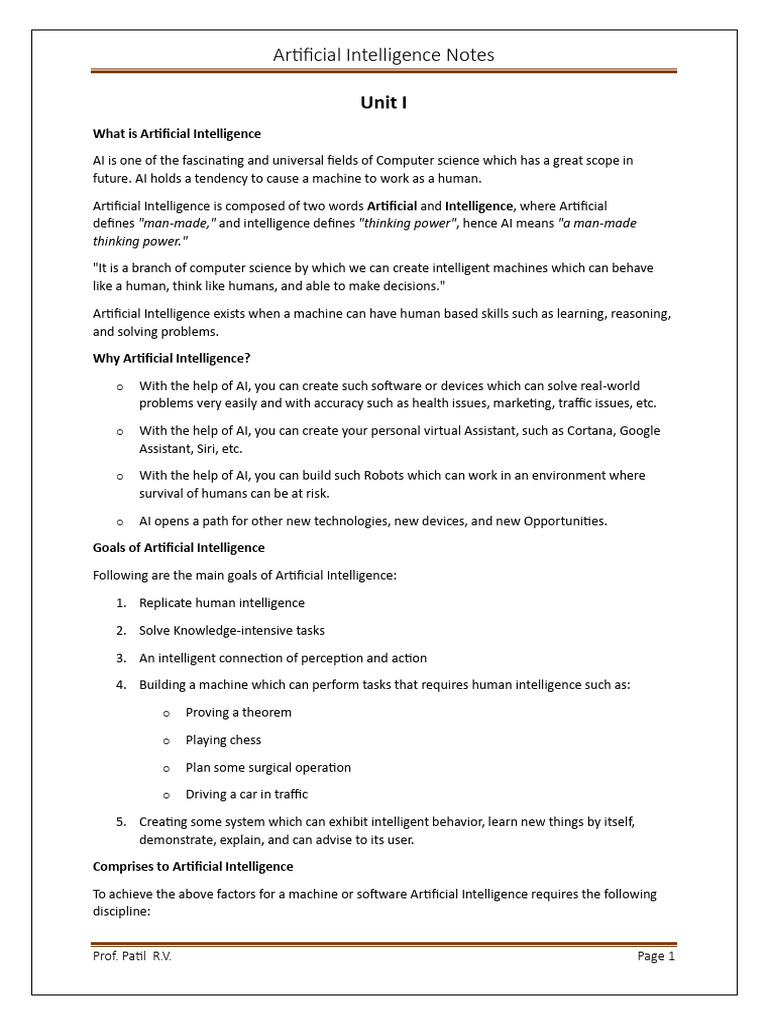 Unit I AI | PDF | Artificial Intelligence | Intelligence (AI) & Semantics