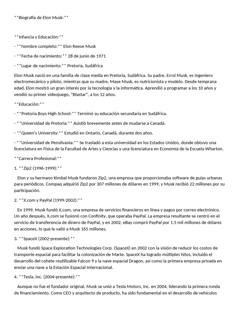 Biografía de Elon Musk: Innovador y Visionario | PDF | Elon Musk