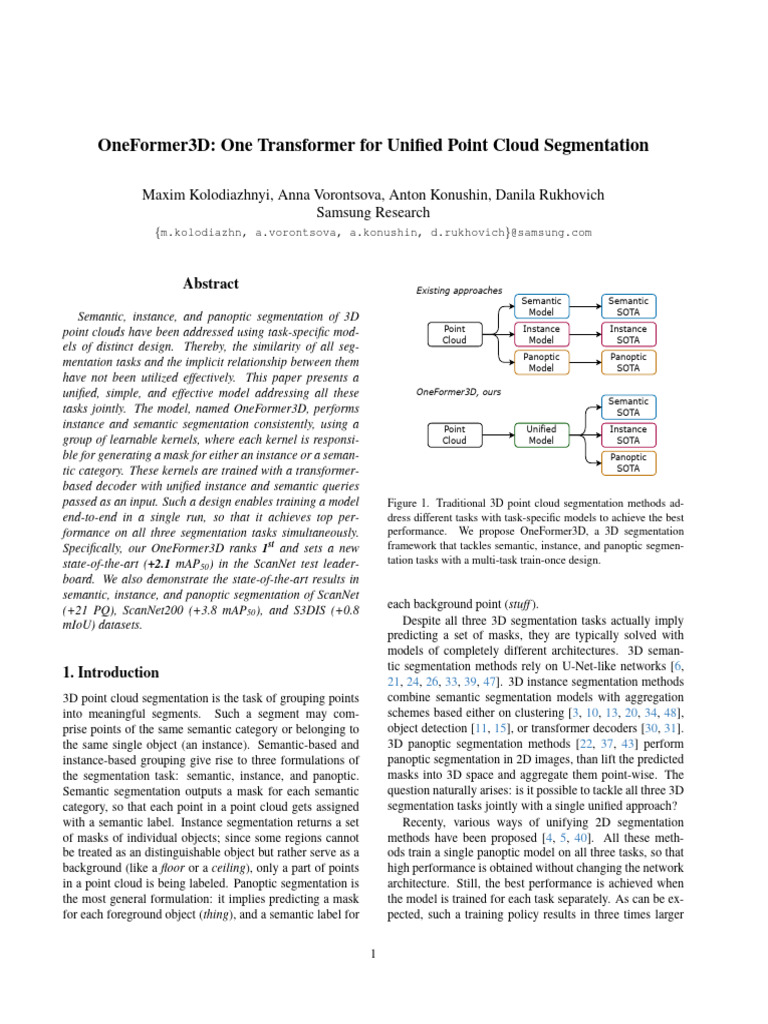 OneFormer3D: Unified 3D Segmentation Model | PDF | Image Segmentation ...