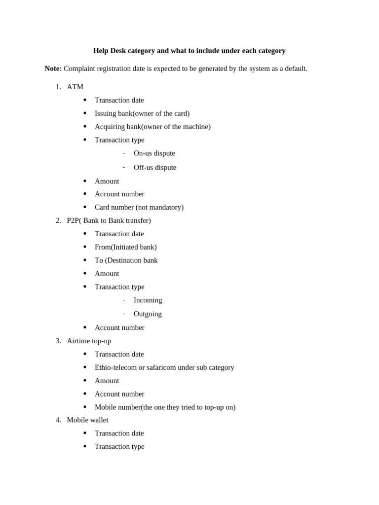 Help Desk Categories and Details | PDF