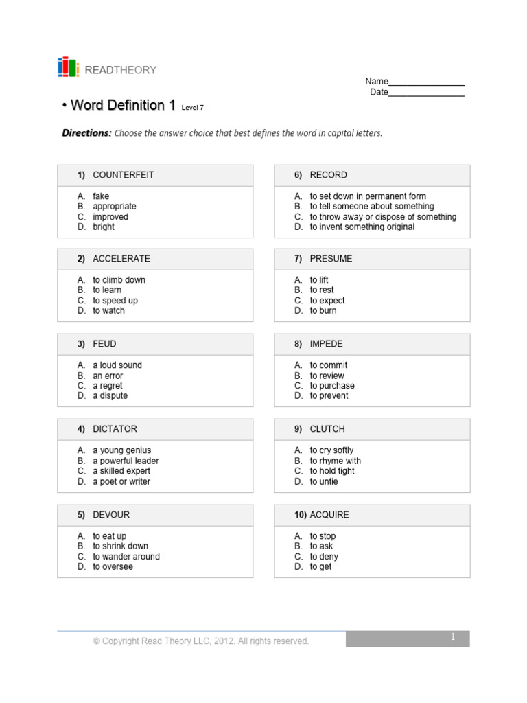 Level 7 Word Definition 1-3 | PDF