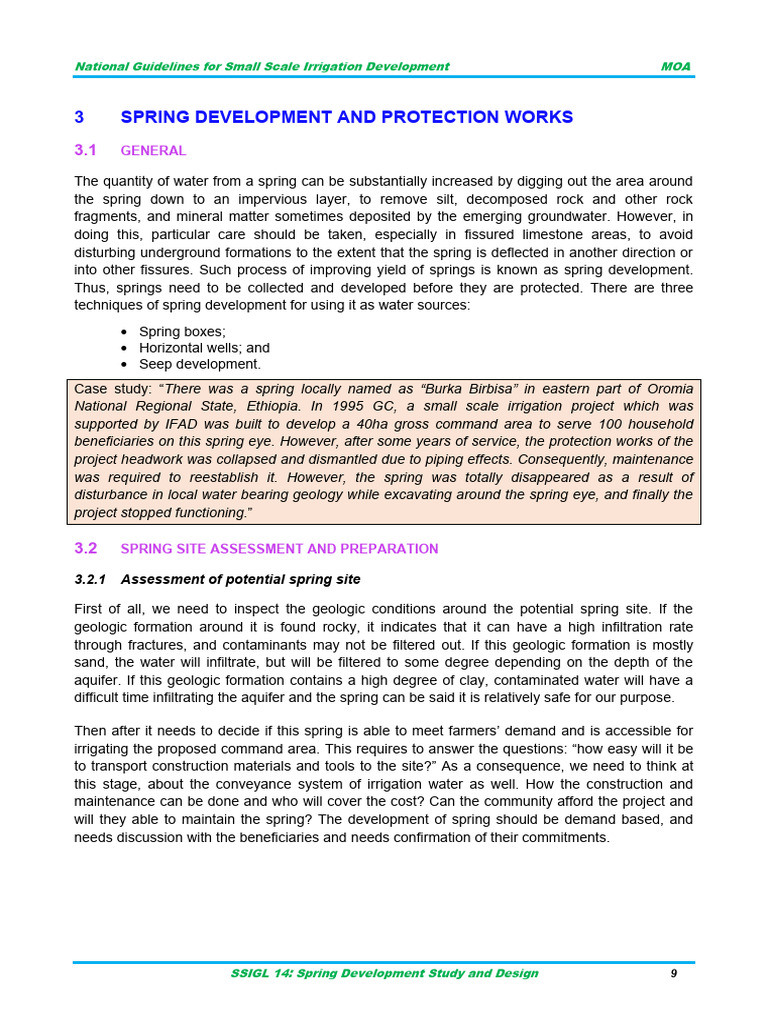Spring Development Techniques and Guidelines | PDF | Water | Soil Mechanics
