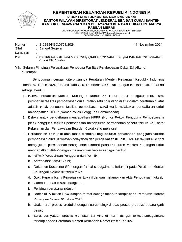 Tata Cara NPPP Pembebasan Cukai | PDF