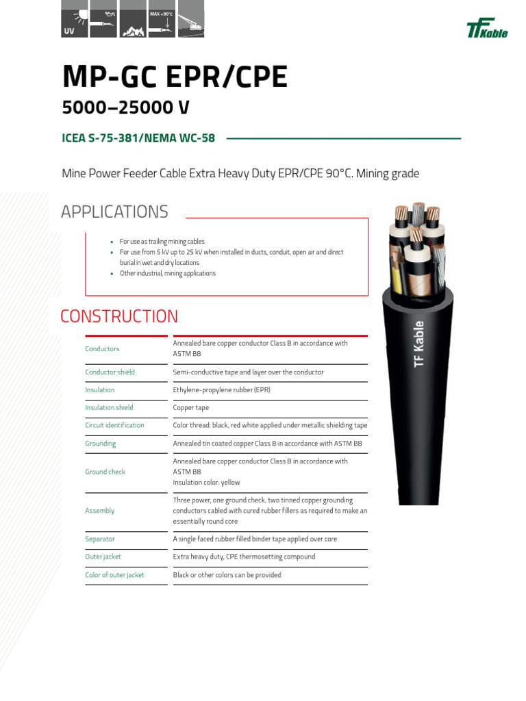 Mining Power Cable Specifications | PDF | Electrical Conductor ...