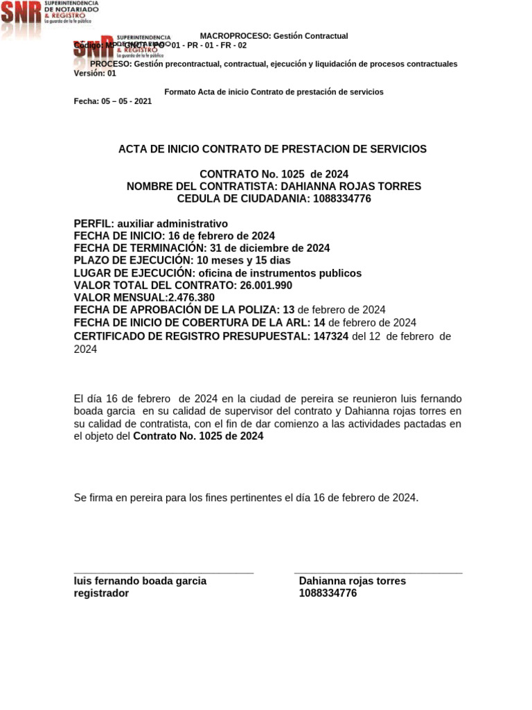 Formato Acta de Inicio 2024 | PDF
