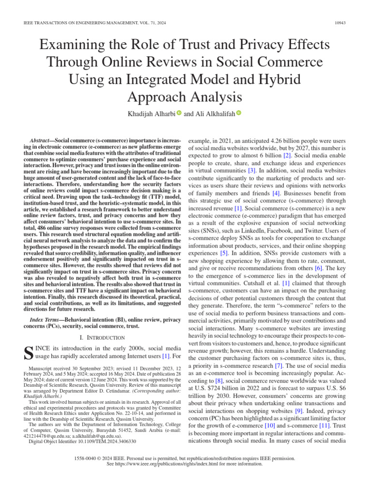 Examining the Role of Trust and Privacy Effects Through Online Reviews ...