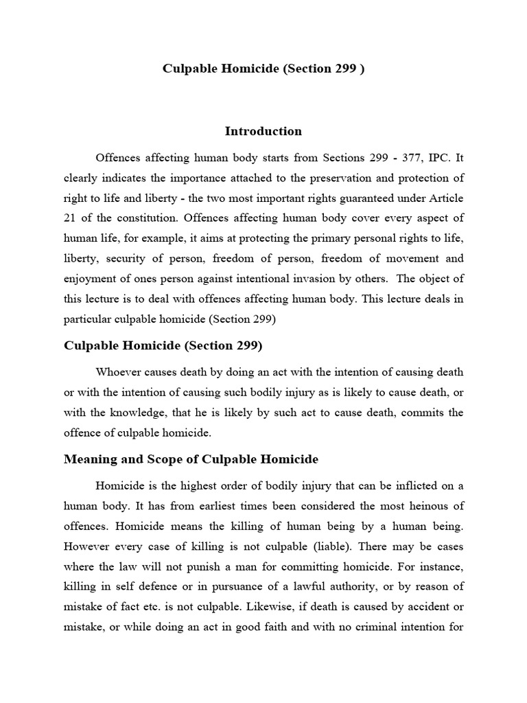 Culpable Homicide | PDF | Murder | Mens Rea